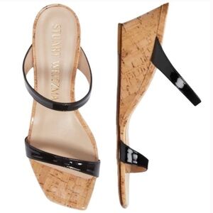 Stuart Weitzman Aleena Wedge Slide Sandal
Size 6 Black Patent Cork Wedges